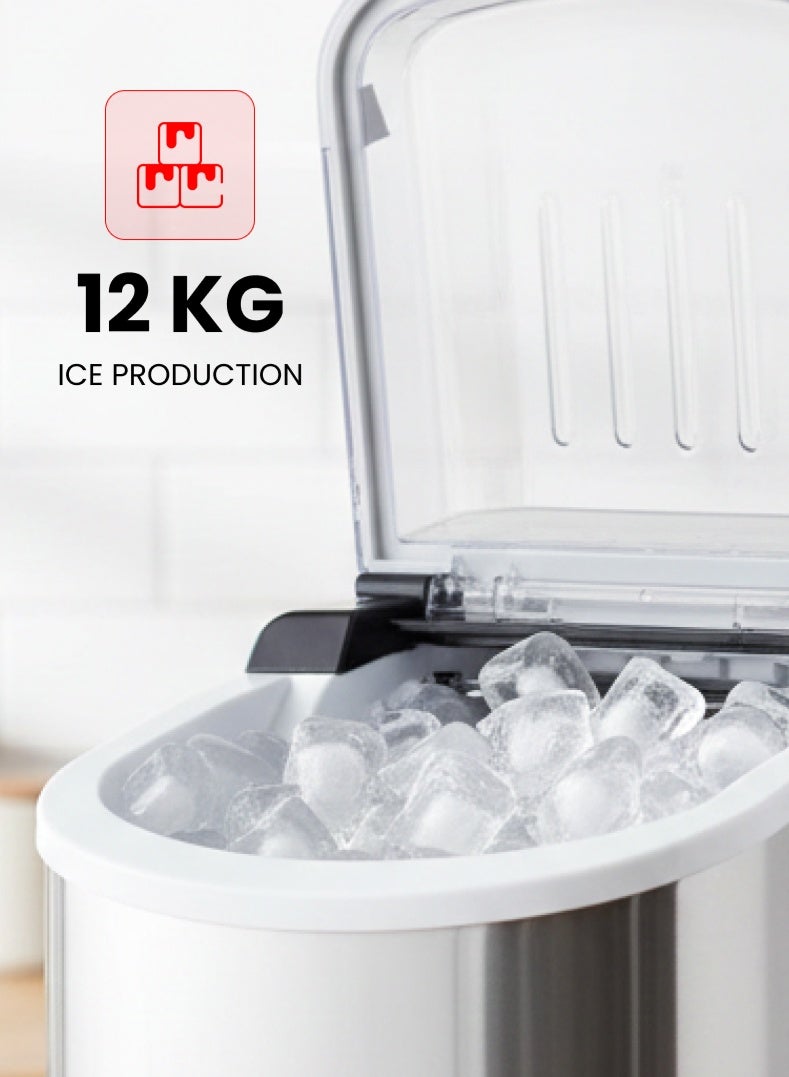 Ogera Countertop Ice Maker 12KG/24H, Portable Ice Machine with Handle, 9 Ice Cubes in 6 Minutes, Self-Cleaning, Stainless Steel Body, Includes Scoop & Basket, Compact Ice Maker for Home Kitchen Office Majlis Party, OG140IM, 2 Year Warranty - Image 4